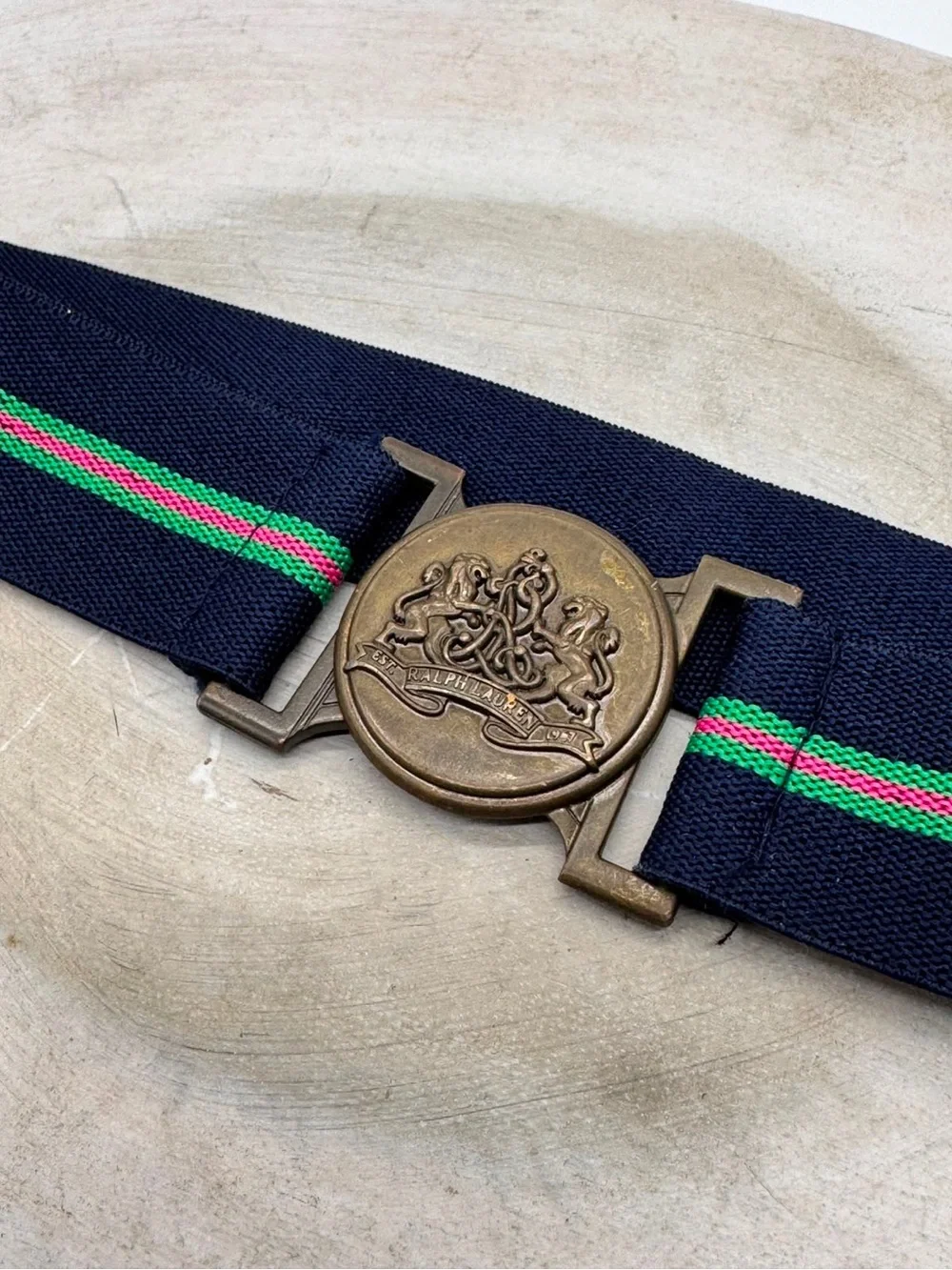 Polo Ralph Lauren Girls Belt Size 6X Navy Stretch Elastic Web Belt Crest Logo